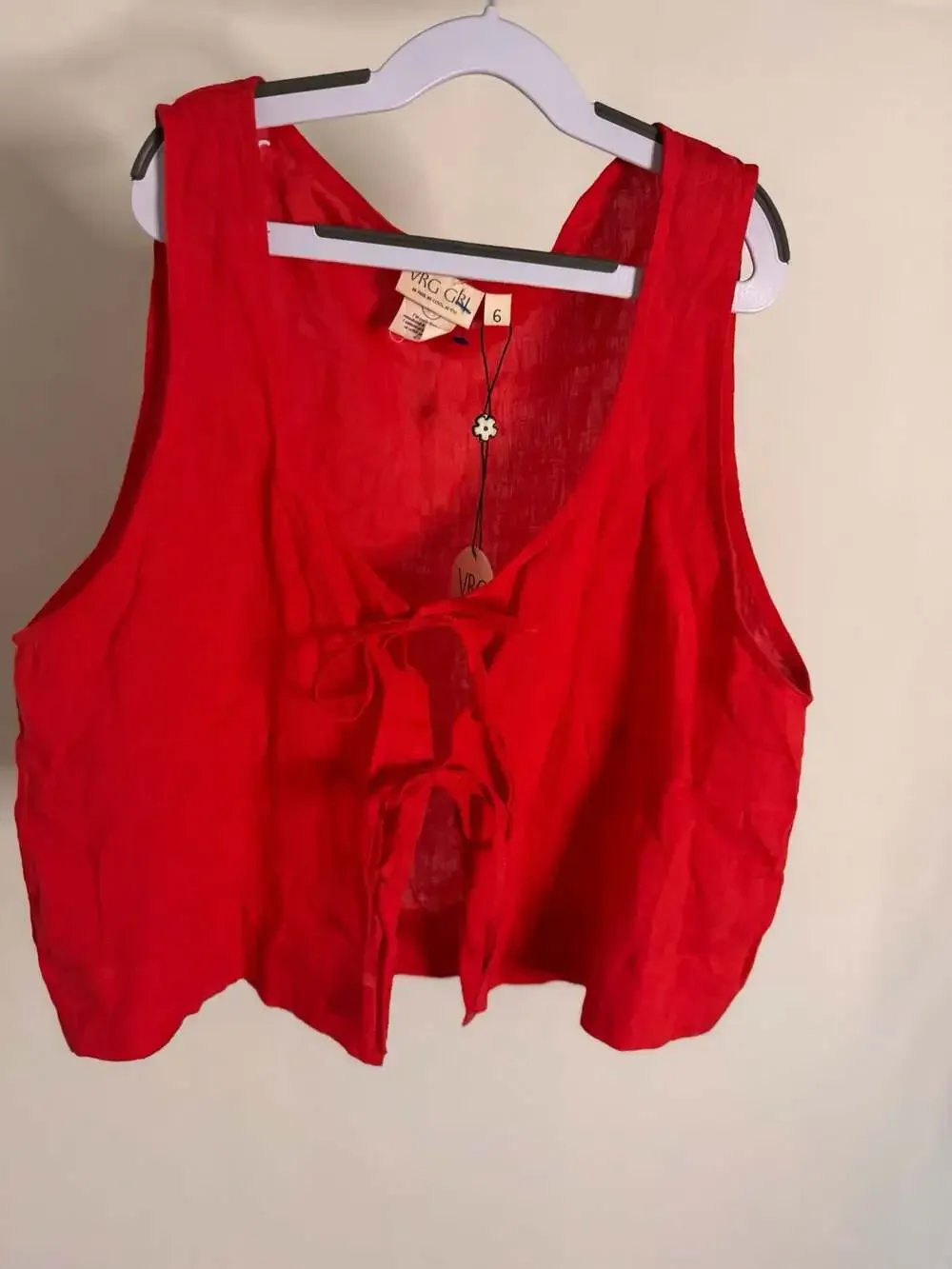 VRG GRL Valeria Tie Front Linen Top Red Size 6 - Picture 1 of 4